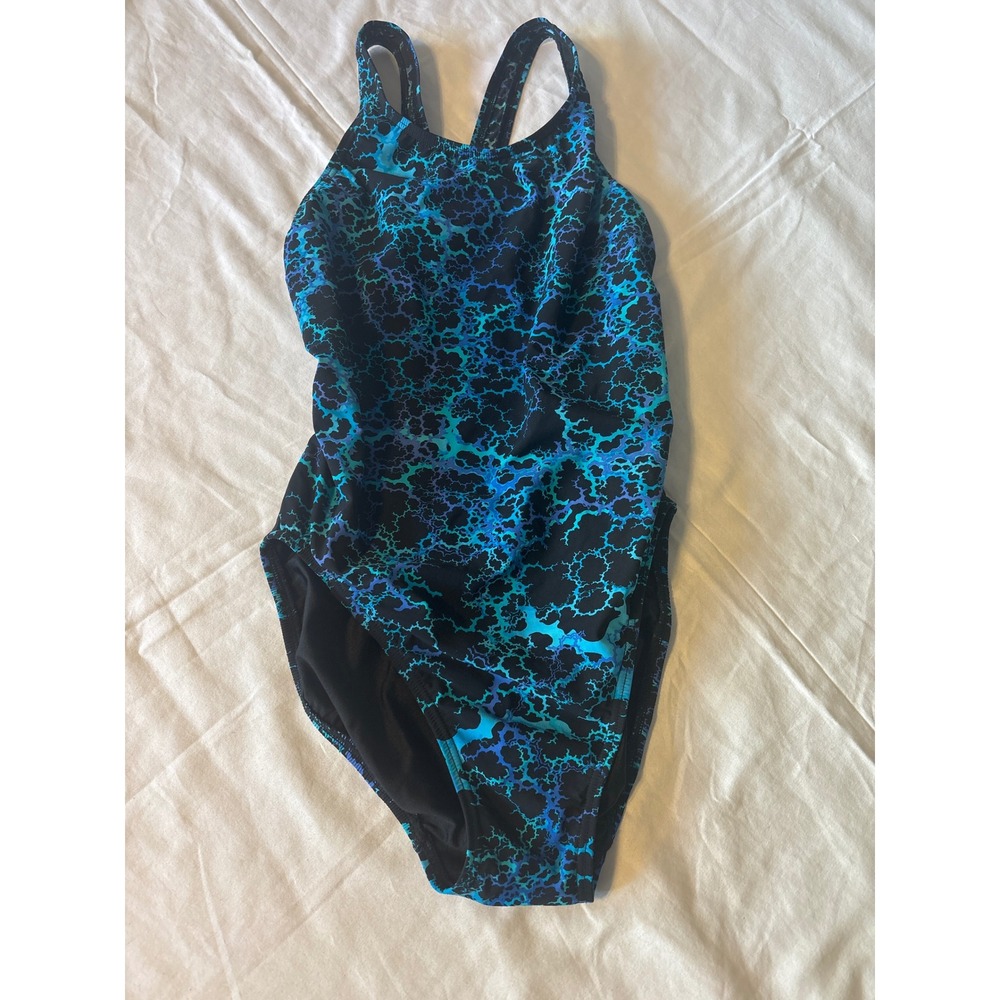 Dolfin Swimsuit Women 34 Blue Black  Crackle Graphic One Piece 3378
